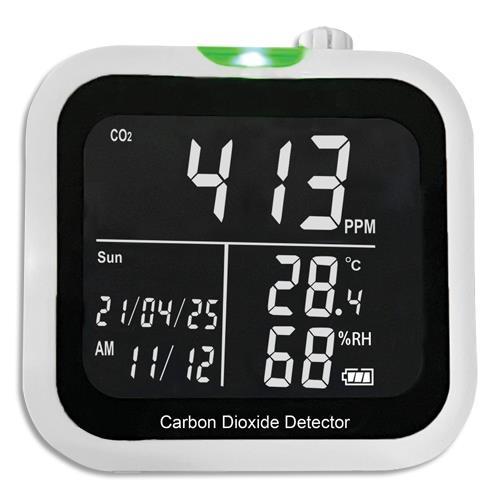 DETECTEUR DE CO2 STIL NOIR - AVEC ALARME SONORE ET VISUELLE (800-1500PPM)-  HORLOGE - NIVEAU DE BATTERIE