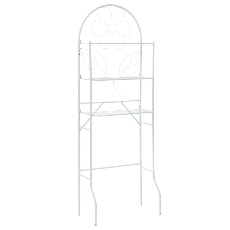 Étagère de toilette 60 x 33 x 174 cm - Blanc - Acier robuste avec 3 étagères et motif floral_0