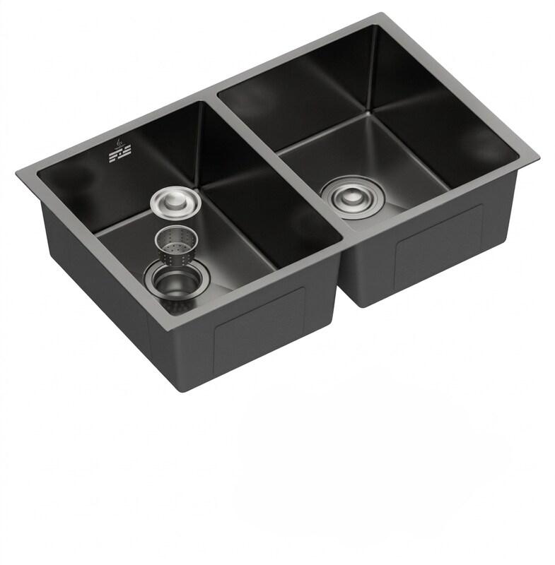 Évier sous plan 2 cuves acier inox AISI 304 noir | 193 x 760 x 470 mm | Gasfrit - noir APK_GFYL17_0