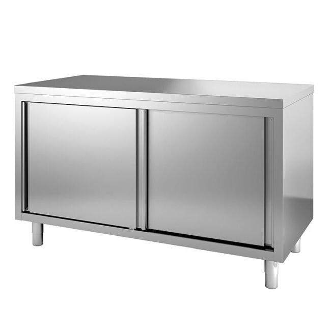 Gastro-Inox Armoire de travail en inox avec portes coulissantes 1400x700x880mm - inox 7445908412471_0