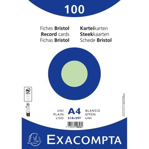 LOT DE 10 - PAQUET 100 FICHES SOUS FILM - BRISTOL UNI NON PERFORÉ 210X297MM - VERT