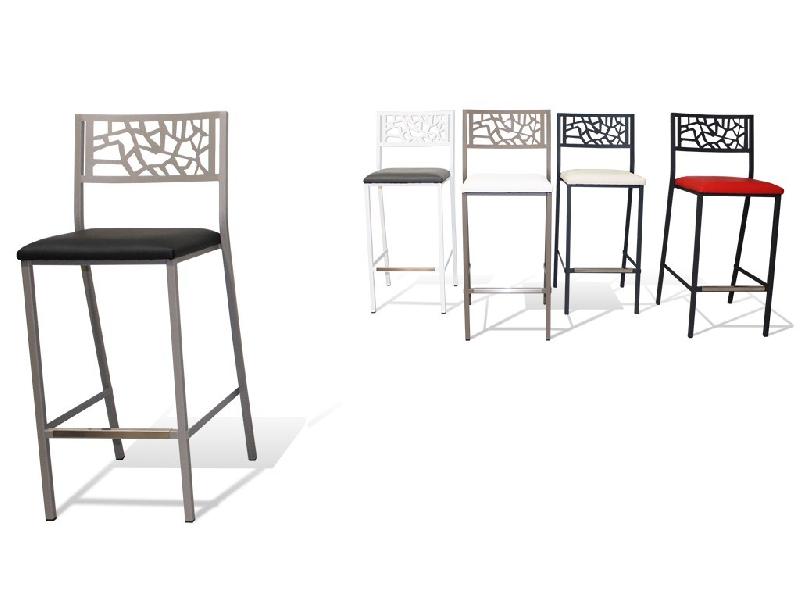 Lot de 2 tabourets de bar - assise en simili-cuir rembourrée - structure acier avec repose-pieds en inox_0