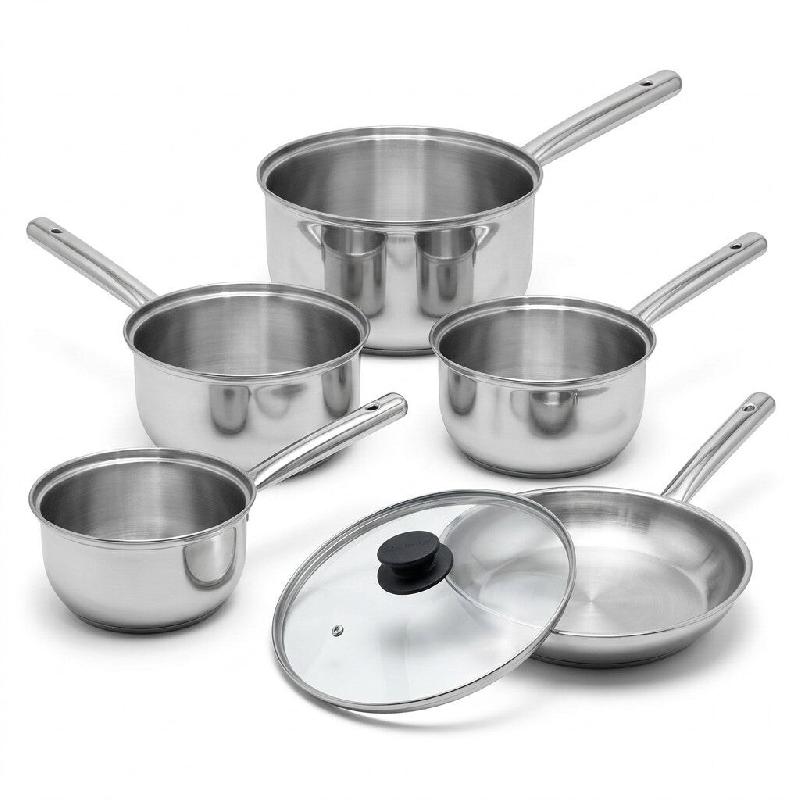 Lot de 4 casseroles en inox 16/18/20/22 cm et poêle avec couvercle 28 cm Fackelmann Rhona - gris inox 3176239913293_0