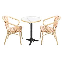 Oviala Business Ensemble table de terrasse marbre blanc et 2 chaises rouge - Oviala - rouge aluminium 112211_0