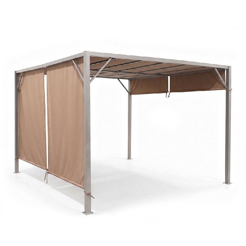 RATTATAN Pergola 3x4 m en aluminium peint avec couverture et rideaux latéraux en polyester, résistante et polyvalente pour jardin, terrasse – Zeph_0