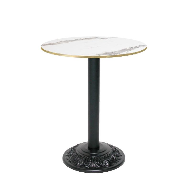 RestooTab - Table Versailles Ø60cm décor marbre blanc chants couleur laiton - blanc fonte TB-VRS-R60M-MB.BLA-LAI_0