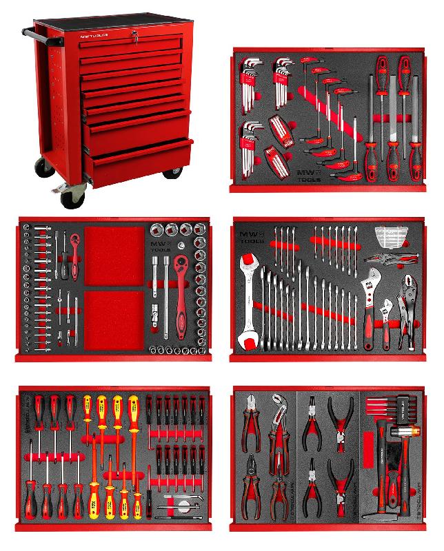 SERVANTE D'ATELIER COMPLÈTE ROUGE 211 OUTILS MW-TOOLS MWE211R_0