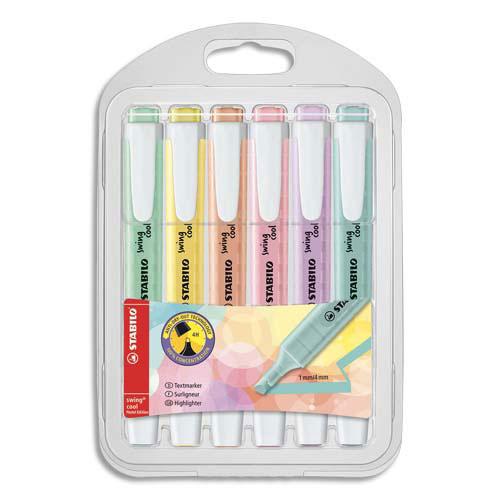 SURLIGNEURS STABILO SWING COOL PASTEL EDITION - POINTE BISEAUTEE - TRACE 1-4MM - COLORIS ASSORTIS - POCHETTE DE 6