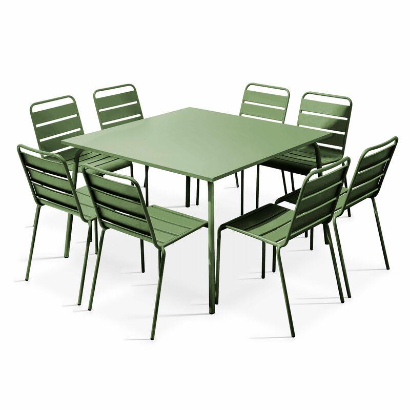 Table De Jardin Pliante Carrée Oviala 'Rome' - Acier, 60x60x71 Cm, Couleur Vert Cactus - Résistante Aux Intempéries, Pour Terrasse Et Balcon