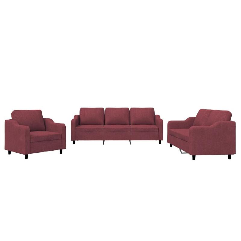 VidaXL Ensemble de canapés 3 pcs avec coussins Rouge bordeaux Tissu Modèle Sirius Compact Plus - 3201776_0