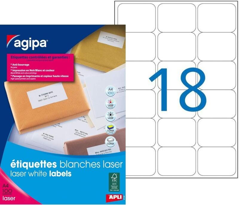 Apli 1800 étiquettes blanches laser rapide, format 63,5 x 46,6 mm (100 feuilles A4 / cdt) - 3270241197167_0
