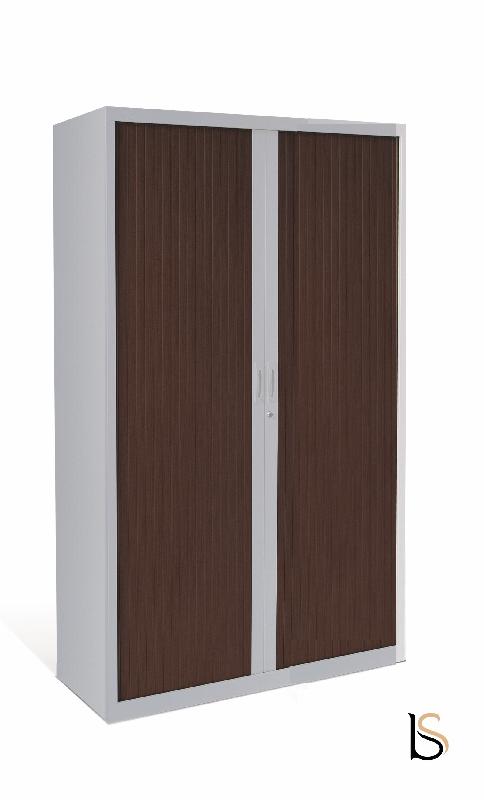 Armoire haute à portes rideaux tons bois- GAPSA - 120, Gris aluminium, Wengé 010_0