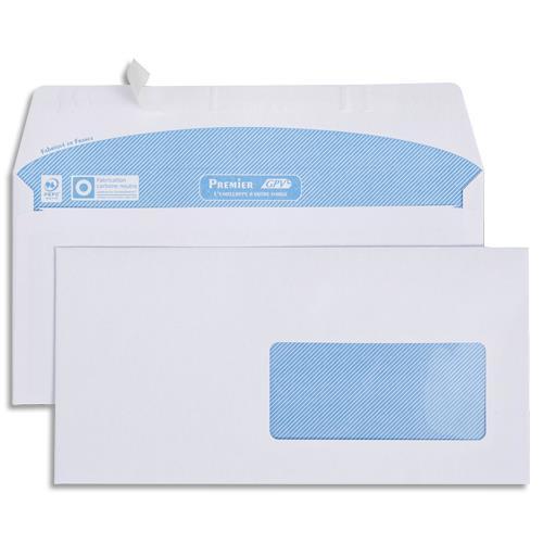 BOÎTE DE 500 ENVELOPPES IMPRIMABLES VELIN GPV - BLANC - 80G - DL 110X220MM - AUTO-ADHESIVES AVEC FENETRE 45X100MM