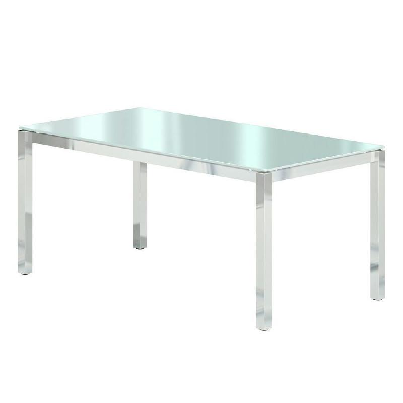 BUREAU DIRECTION DROIT DELUX - L. 160 X P. 80 CM - PLATEAU VERRE AIGUE MARINE - 4 PIEDS CHROMES