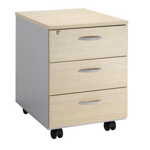 CAISSON MOBILE BOIS SQUADRA CAISSON GRIS ALUMINIUM 3 TIROIRS CHÊNE CLAIR