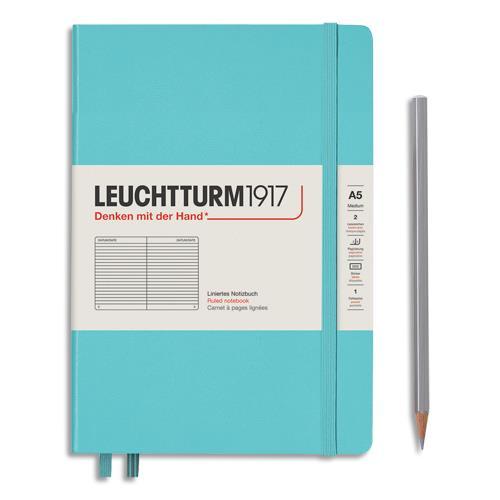 CARNET RIGIDE LEUCHTTURM 1917 - 14,8X21CM - 251 PAGES LIGNEES NUMEROTEES - COLORIS AQUAMARINE