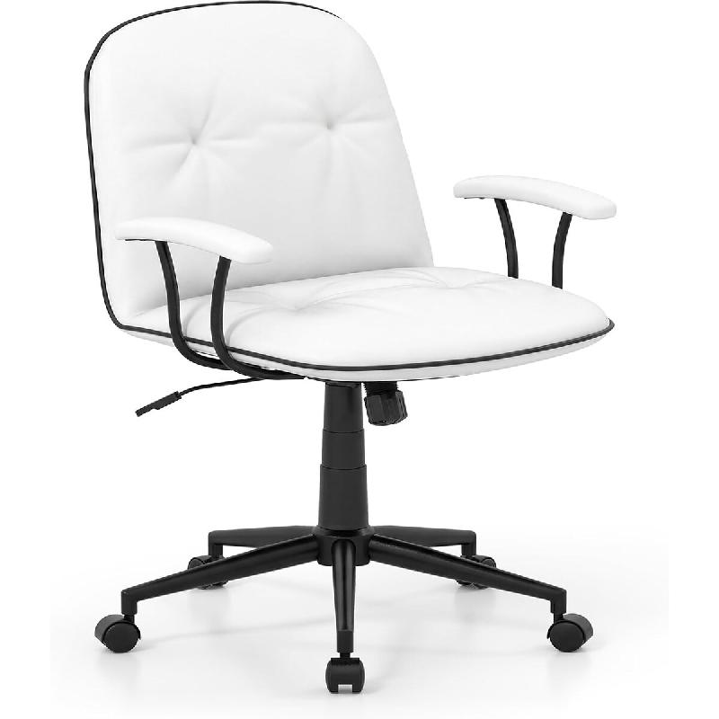 Chaise Bureau Ergonomique COSTWAY, Similicuir avec Accoudoirs et Dossier Rembourrés, Pivotante Réglable en Hauteur - blanc métal ON33263IT_0