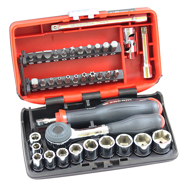 COFFRET DETECTION BOX - CLIQUET MANCHE ROTATIF + DOUILLES 1/2'' 6 PANS -  FACOM