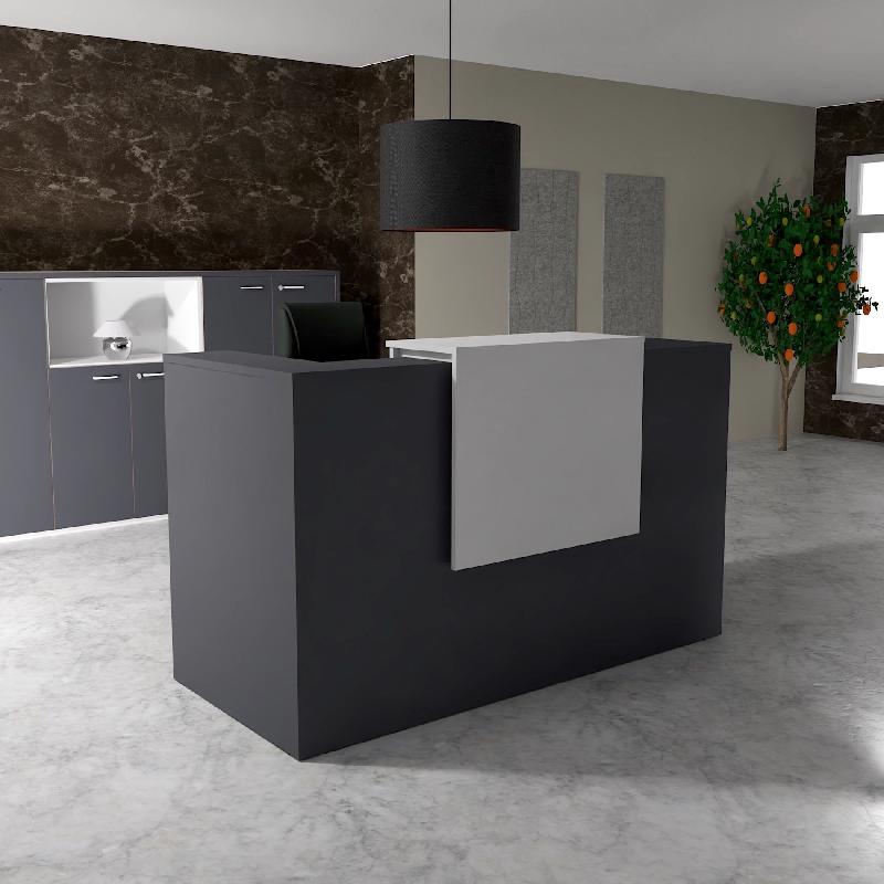 Comptoir d'accueil Delta First avec réhausse - Mobel Linea. - 164, Blanc mat, Anthracite_0
