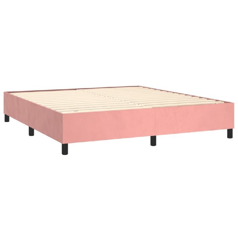 Décoshop26 - Sommier à lattes sur pieds cadre de lit 180x200 cm tissu velours rose TDL0206955 - 3001009732692_0