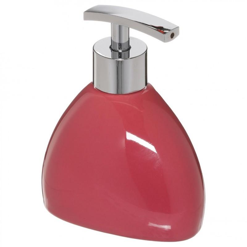 Distributeur de savon galet 14 cm en céramique fuchsia - Paris Prix_0