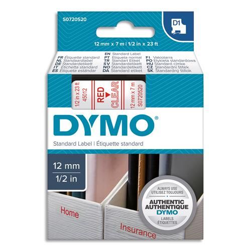 Dymo ruban d1 rouge/transparent 12mmx7m pour 1000/1000+/2000/3500/4500/5000/5513_0