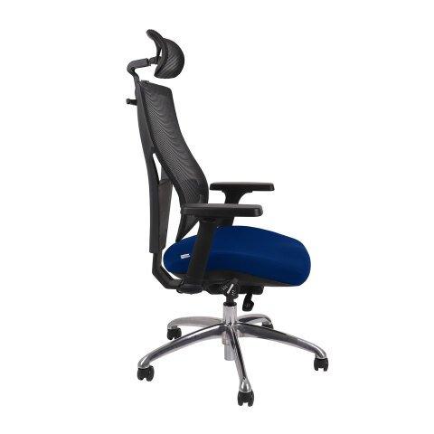 FAUTEUIL DE BUREAU ERGONOMIQUE FUTURA 4S PLUS TISSU ET MAILLE, AVEC ACCOUDOIRS 4D ET APPUI-TÊTE, MÉCANISME SYNCHRONE, PIEDS NOIRS - BLEU
