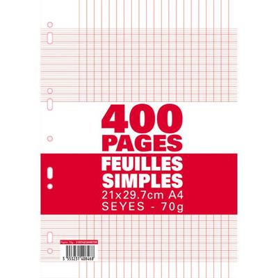 FEUILLETS MOBILES SEYES - 21X29,7 CM - 400 PAGES - GRANDS CARREAUX - BLANC - 70G - SOUS FILM PLASTIQUE