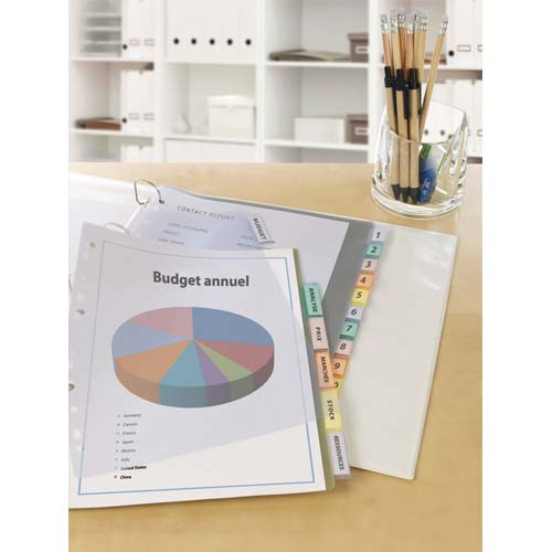 INTERCALAIRES À ONGLETS, 8 TOUCHES, PP, TRANSPARENT - LOT DE 5