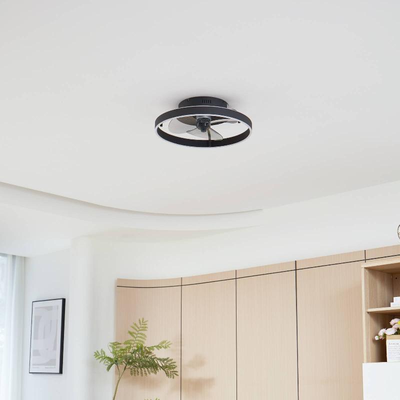LINDBY VENTILATEUR DE PLAFOND LED MOMITU, NOIR, SILENCIEUX, Ø 14 CM