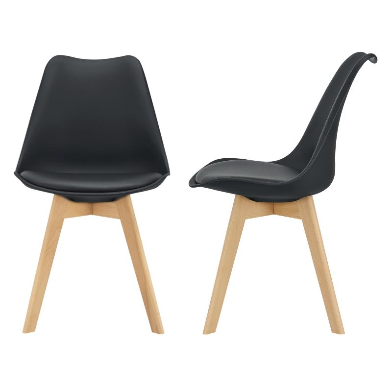Lot de 2 chaises de salle à manger design scandinave - Siège rembourré en polyuréthane - Pieds en hêtre massif - 81 cm - Noir_0