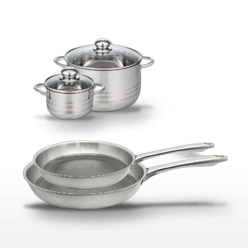 Lot de 2 Poêles 24/28cm & 2 Faitouts 14/24cm Elo Relief Passion - gris Acier inoxydable 18/10 3176239953985_0