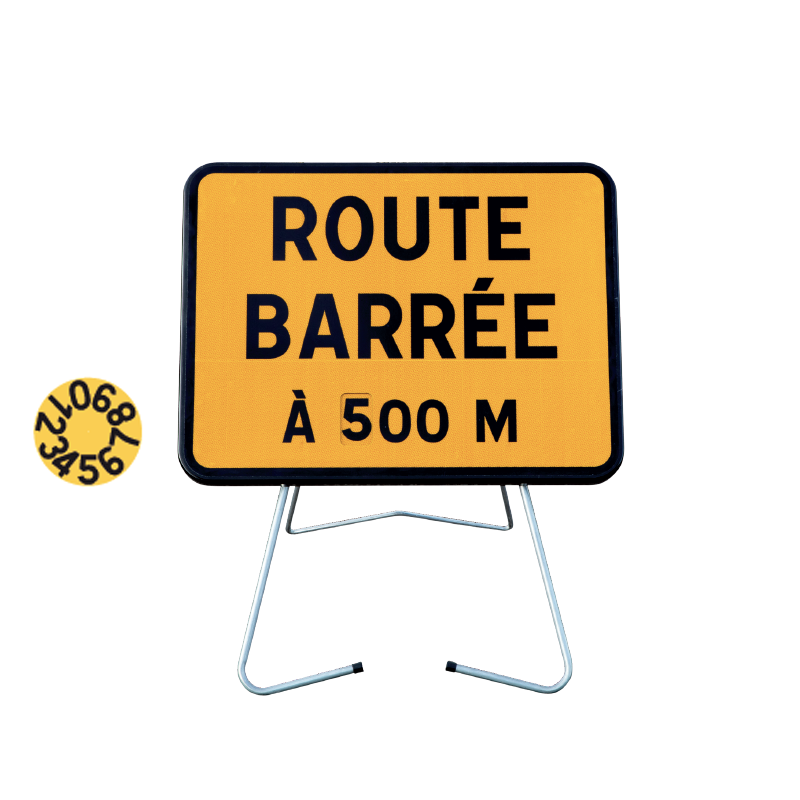 Panneau temporaire KC1 - Route barrée avec disque de distance - Indication de chantier_0