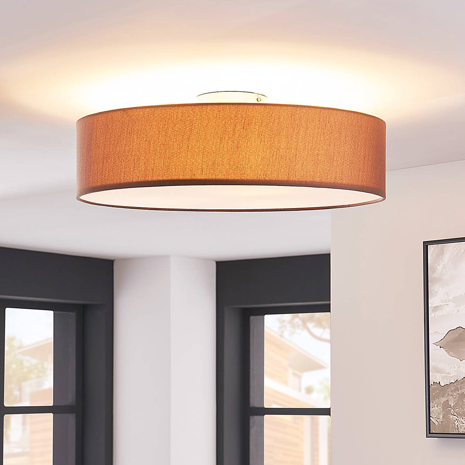 PLAFONNIER LINDBY SEBATIN, Ø 50 CM, MARRON CLAIR, TISSU, E27