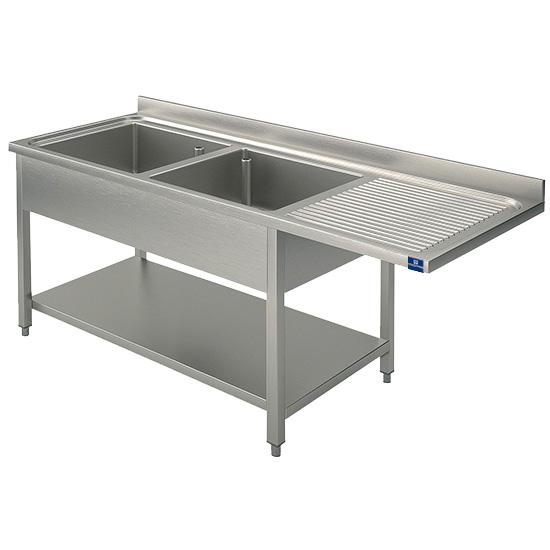 Plonge inox sur piètement avec étagère inférieure 2 bacs à gauche 2... - PGLA0039_0