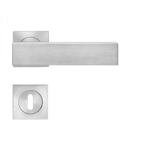 POIGNÉES DE PORTE SUR ROSACES CARRÉES SÉRIE ER 52Q MILANO -INOX SATINÉ -CLÉ L KARCHER DESIGN