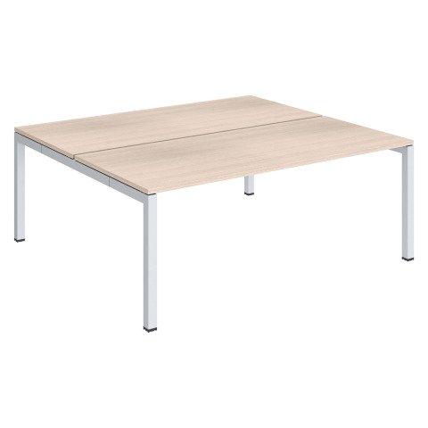 PÔLE 2 BUREAUX DROITS ARKO L 180 X P 168 CM PLATEAUX CHÊNE CLAIR PIÈTEMENT MÉTAL BLANC