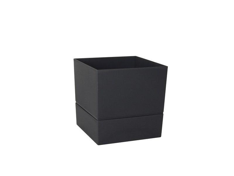 Pot de fleur carré en polypropylène - 19,3 cm - Gris anthracite - Avec réserve d'eau_0