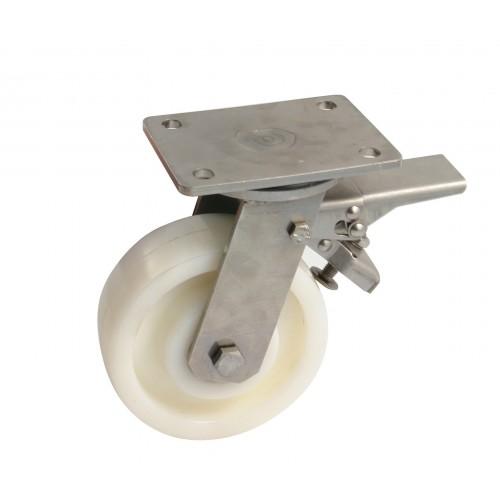 ROULETTE PIVOTANTE À FREIN INOX MÉCANO - 160 MM - 800 KG - ALÉSAGE LISSE AVL