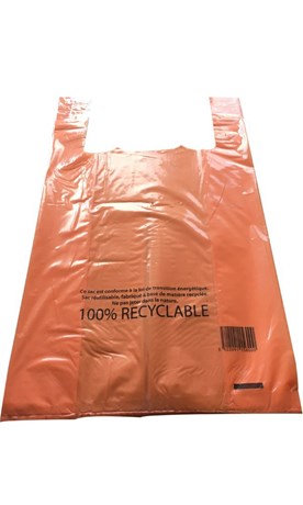 SAC PLASTIQUE À BRETELLE RECYCLABLE ORANGE 27 X 47 CM (VENDU PAR 500)