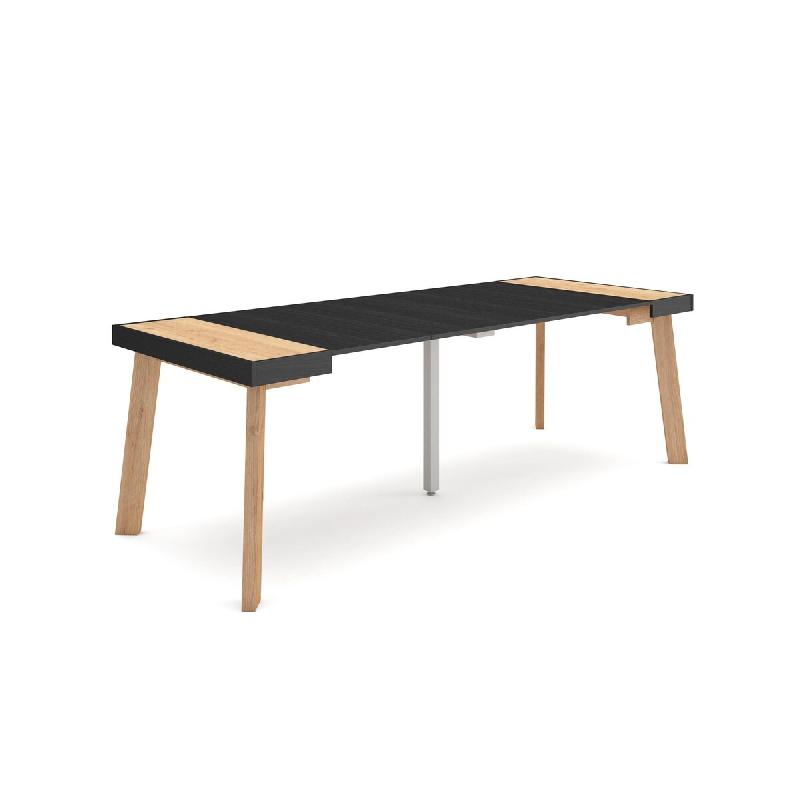 SKRAUT HOME Table console extensible, 220, Pour 10 personnes, Pieds en bois, Chêne et noir - beige Bois manufacturé 311_25_0