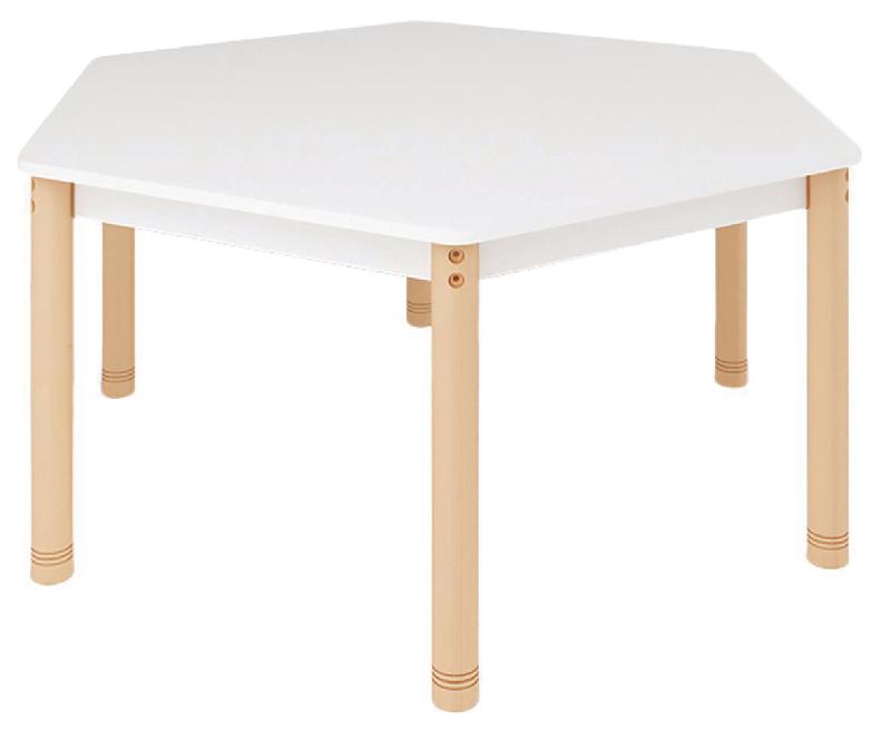 TABLE CLASSIK HEXAGONALE RÉGLABLE T3 À T4 - BLANC/HÊTRE - MANUTAN COLLECTIVITÉS