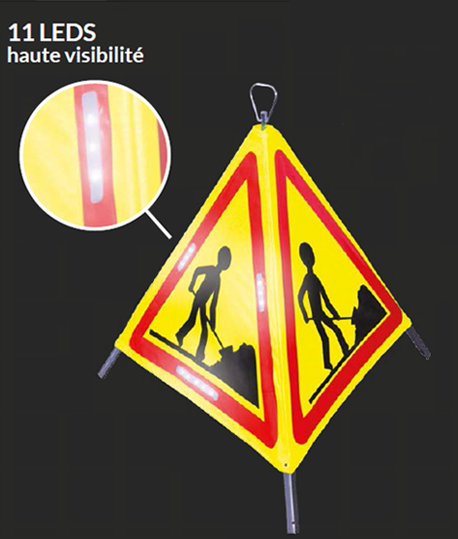 Tripode de signalisation à leds, Marquage : DANGER GEOMETRE, Modèle : Rétroréfléchissant_0