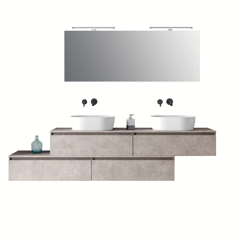 AQA Design Composition de salle de bain en mélamine, double lavabo 9 pièces ASTRA Havana Stone L.220 P.45 H.190 MPAS29-AVP - gris Bois manufacturé_0