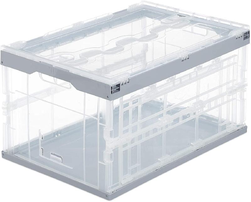 Boîte pliable avec couvercle - Caisse de rangement en plastique - Coffre de transport 60 litres gris - 13_0000480_2_0