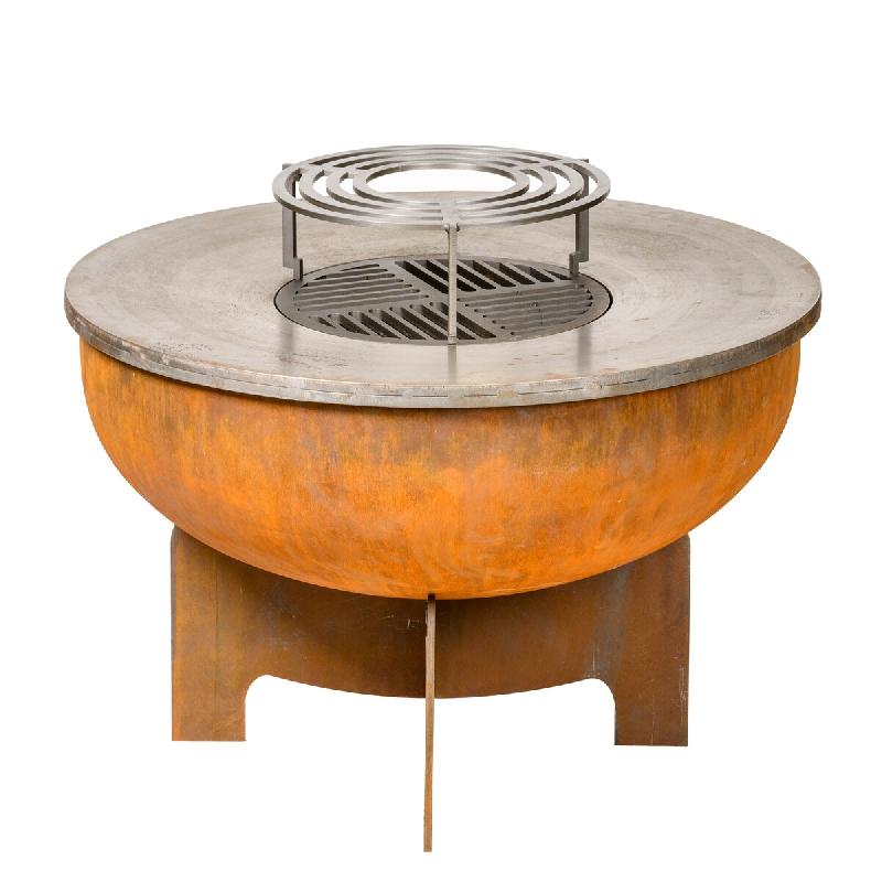 Brasero plancha salon de jardin avec couvercle - marron acier 3701730500910_0