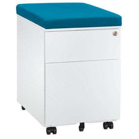 CAISSON MOBILE MÉTAL 2 TIROIRS BLANC AVEC COUSSIN TURQUOISE