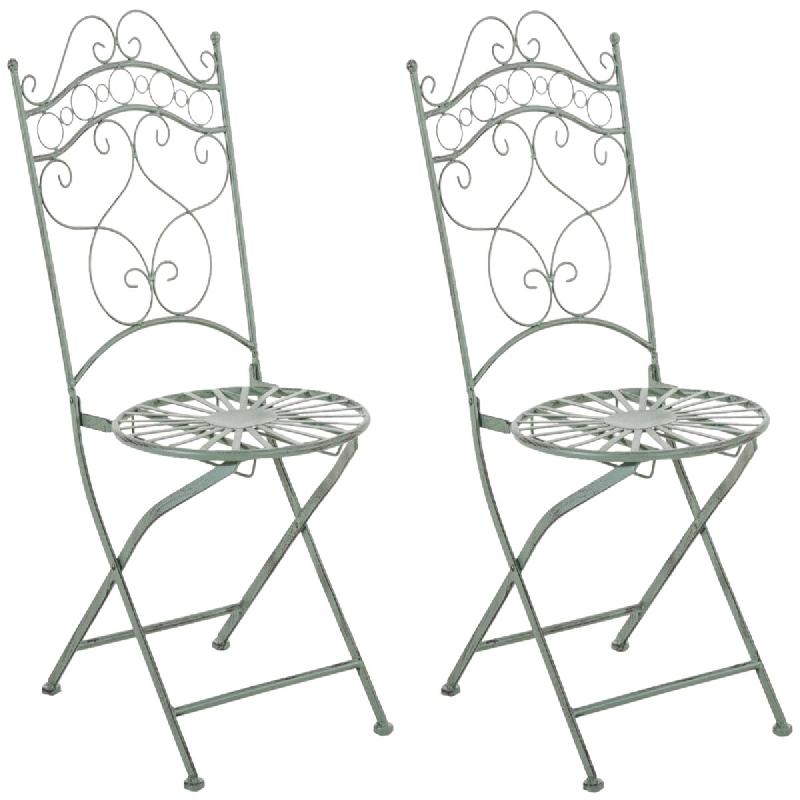 Décoshop26 - Lot de 2 chaises de jardin terrasse balcon design rustique en fer forgé vert vieilli 10_0002865 - 3000251245295_0