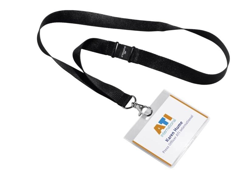 Durable 860001 Pochette Porte-badge Universel avec Lacet Textile 8137 Noir pour Insertion Format 60 x 90 mm Plastique Résistant Transparent Boîte de_0