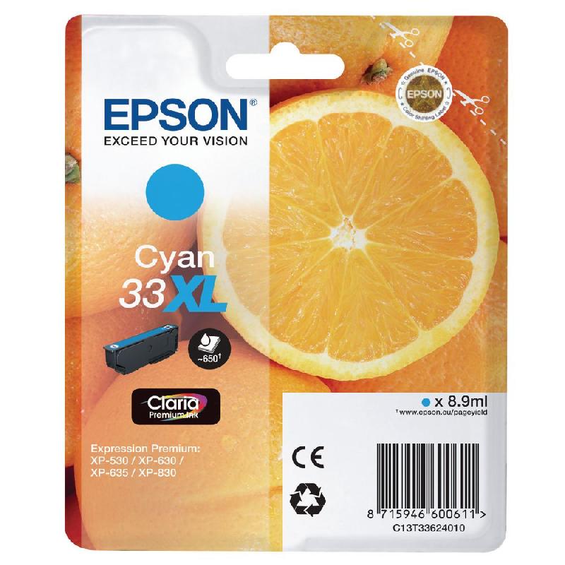 EPSON CARTOUCHE D'ENCRE ORANGE 33XL C (C13T33624010) - CLARIA PREMIUM INK - GRANDE CAPACITÉ - COULEUR: CYAN